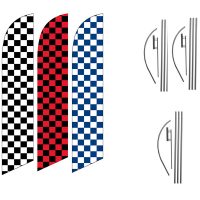 Checkered Feather Flag Package – Pack of 3 with Pre-Curved Poles & Ground Spike