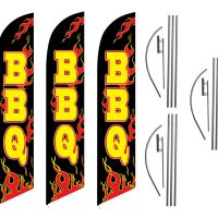 3 Pack Bbq Feather Flag Kits (3 Flags + 3 Pole Kits + 3 Ground Spikes)