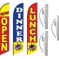 3 Pack Lunch Dinner Now Open Special Feather Flag Kits (3 Flags + 3 Pole Kits + 3 Ground Spikes)