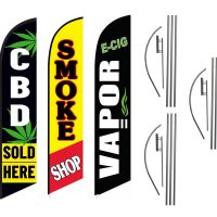 Cbd Vape Smoke Shop Sold Here Feather Flag Kits (3 Flags + 3 Pole Kits + 3 Ground Spikes)