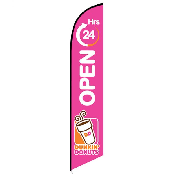 Dunkin Donuts Open 24 Hours pink feather flag