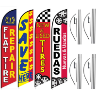 Auto Feather Flag Package – Pack of 4 with Pre-Curved Poles & Ground Spike