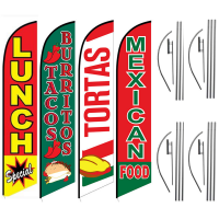 Food Feather Flag Package – Pack of 4 with Pre-Curved Poles & Ground Spike