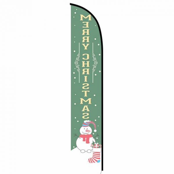 Merry Christmas green feather flag