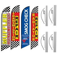 Auto Feather Flag Package – Pack of 4 with Pre-Curved Poles & Ground Spike