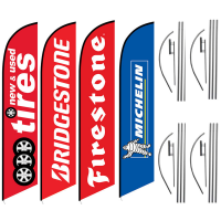 Auto Feather Flag Package – Pack of 4 with Pre-Curved Poles & Ground Spike