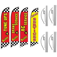 Auto Feather Flag Package – Pack of 4 with Pre-Curved Poles & Ground Spike