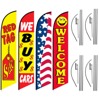 Auto Feather Flag Package – Pack of 4 with Pre-Curved Poles & Ground Spike