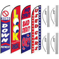 Auto Feather Flag Package – Pack of 4 with Pre-Curved Poles & Ground Spike