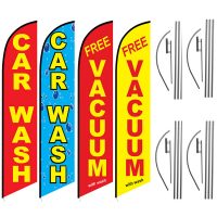 Car Wash Feather Flag Package – Pack of 4 with Pre-Curved Poles & Ground Spike