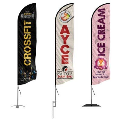 custom feather flags with various stands at feather flag nation