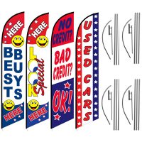 Auto Feather Flag Package – Pack of 4 with Pre-Curved Poles & Ground Spike