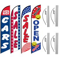 Auto Feather Flag Package – Pack of 4 with Pre-Curved Poles & Ground Spike