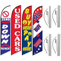 Auto Feather Flag Package – Pack of 4 with Pre-Curved Poles & Ground Spike